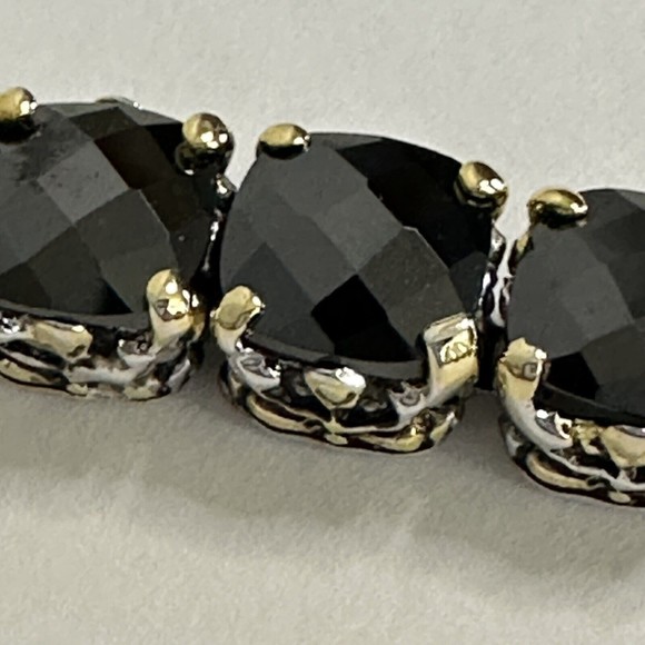 Bracelet Black Faceted Tennis Style Two Toned Safety Clasp IJDI China 925 Marked - Picture 10 of 13